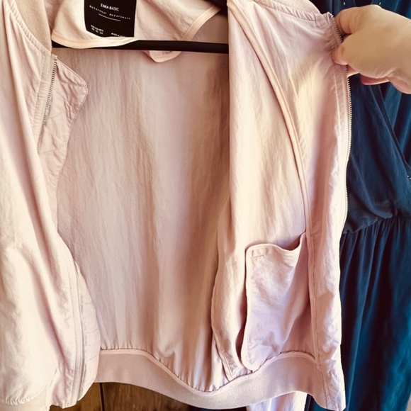Zara Basic Womens Light Solid Pink Long Sleeve Wind Breaker Jacket Bomper  XS - Picture 11 of 12